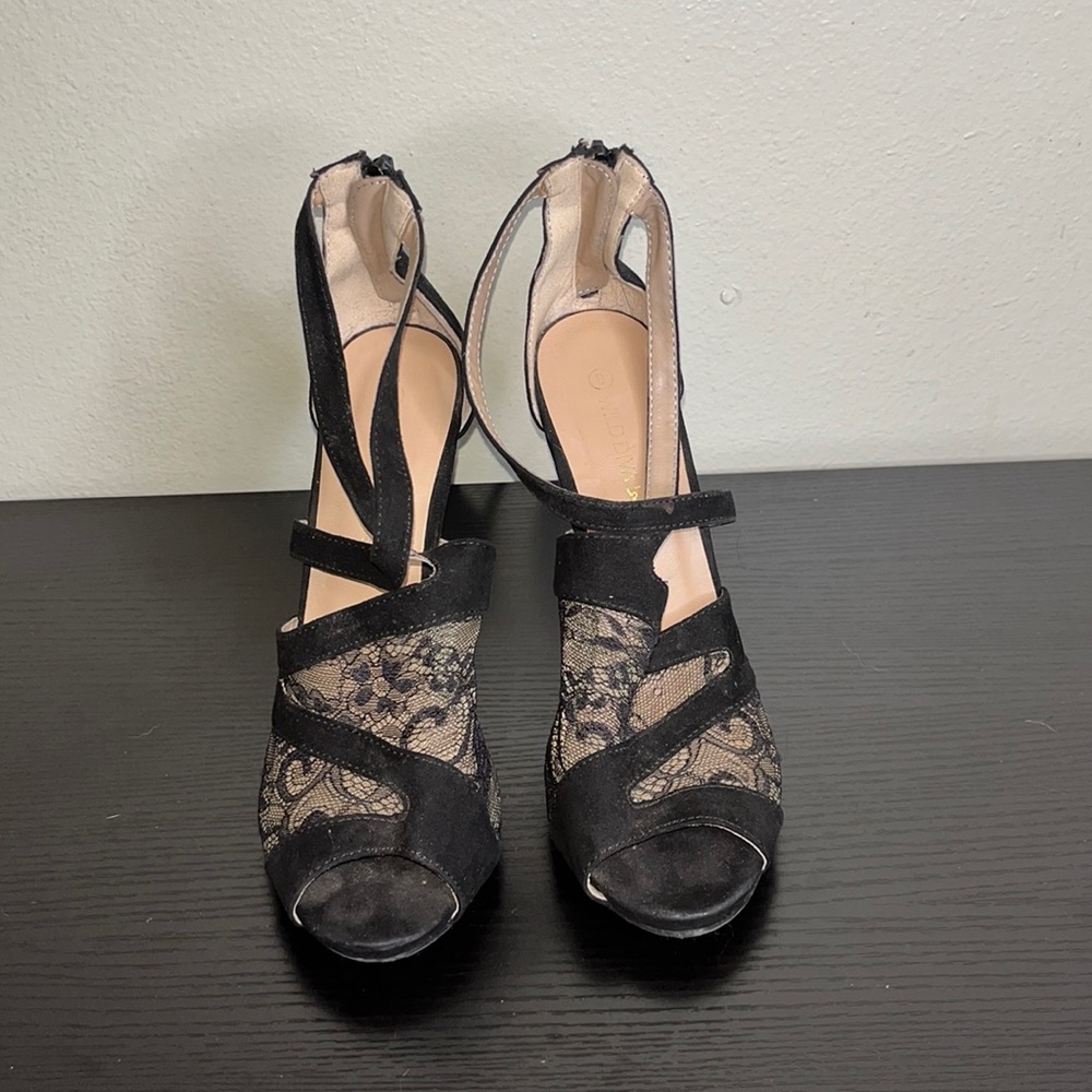 Wild Diva Lacy Peep Toe Heels